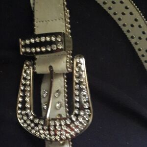 Elegant Silver and White Studded Belt